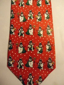 Red Green White Christmas Snowmen Tie 59" - Picture 1 of 1
