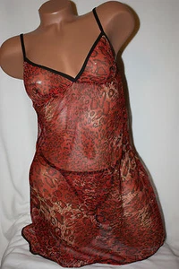 Neu mit Etikett Dessous Babydoll Teddy Kostüm Unterhemd Höschen - EINHEITSGRÖSSE - LEOPARDENDRUCK - Bild 1 von 6