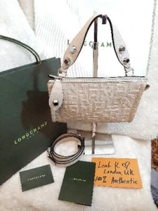 Authentische Longchamp Umhängetasche Leder Handtasche/Schultertasche in Kreide - Bild 1 von 11