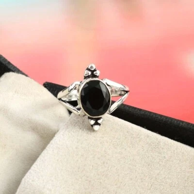 Belli Onice Nera Gemma 925 Argento Sterling Artigianale Anello Tutti Misura S-38 - Immagine 1 di 4