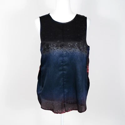Derek Lam Silk Bl Sleeveless Top Stripe Ombre Semi-Sheer Tulip Hem Multi Navy 6 - Image 1 of 4