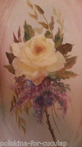 Vintage? Rechteckige einzelne gelbe Rose GEMÄLDE mit Flieder, Josephine Kroll - Bild 1 von 12