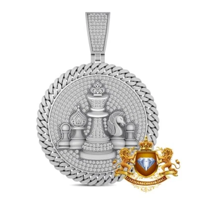 Real VVS1/D 4.09 Ctw. Pingente Berloque Peças Rei Xadrez Peão Moissanita Grande 2,5"" - Imagem 1 de 2