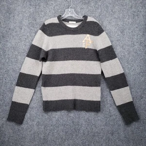 Abercrombie and Fitch Sweater Mens L Large Gray Striped Muscle Wool Cashmere - Picture 1 of 11