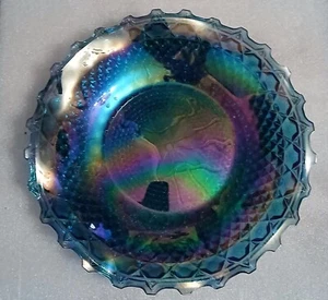 Vintage Indiana Glass Co. Peacock Blue 10" Carnival Glass Plate - Picture 1 of 4