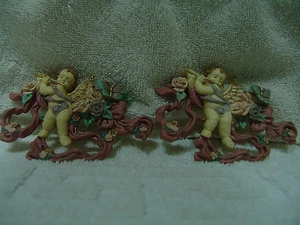 VINTAGE 2 CHERUB/ENGEL WEIHNACHTSSCHMUCK MAUVE & BLAU TAIWAN - Bild 1 von 3