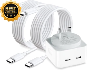 35W Dual USB-C Fast Charger w/ Cables for iPhone 16 15 14 iPad Samsung Oppo - Picture 1 of 12