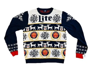 MILLER LITE BEER Herren Large Winter Urlaub Sweater Pullover Rentier Schneeflocke - Bild 1 von 9