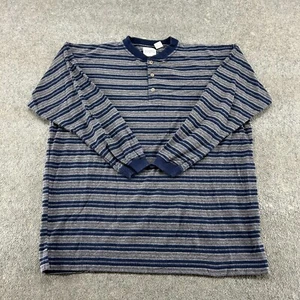 Camisa DE COLECCIÓN Robert Stock Para Hombre XL Azul Gris Rayas Henley Manga Larga Años 90 - Imagen 1 de 8