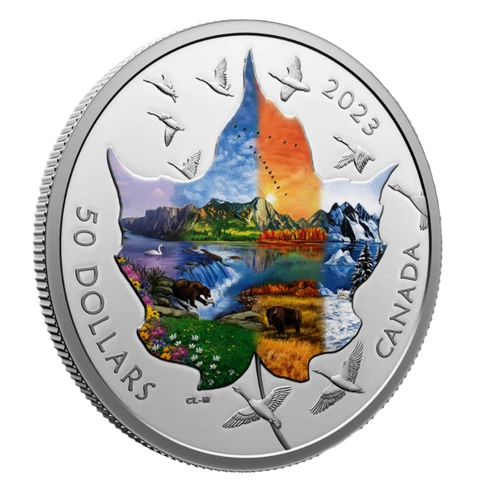 🇨🇦 Canada $50 Dollars Silver 3 Oz Oversized Coin, Four Seasons Collage, 2023 Cover