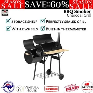 Heavy-duty Steel Outdoor Charcoal BBQ Grill Chamber Portable Offset Smoker Black - Picture 1 of 13