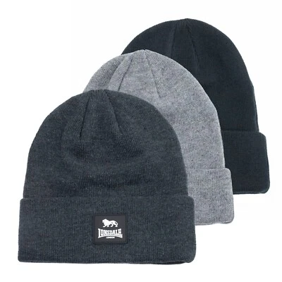 Original Lonsdale London Löwe Winter Mütze Beanie 3 Farben Schwarz / Grau Neu