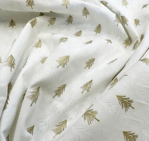 Christmas Fabric - Metallic Gold & White Christmas Trees - Xmas Craft Fabric - Picture 1 of 5