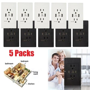 Paquete de 5 cargador de toma de pared USB doble protector contra sobretensiones eléctrico enchufe receptáculo - Imagen 1 de 13