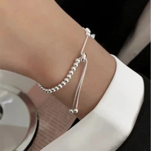 Pulsera ajustable con cuentas de plata de ley 925 para mujer. - Imagen 1 de 6