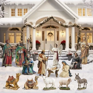 14Pcs Metal Christmas Nativity Scene Set Small Holy Family Outdoor Yard Sign Dec - Picture 1 of 8