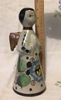 Mexican Pottery Angel Folk Art hand painted Floral Candle Holder signed CAT