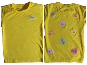 Valentines Day Shirts For Boys/Conversation Hearts #LOVE Yellow Graphic T/S-4T - Picture 1 of 4