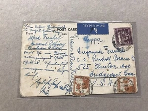 Palestine 1940 Card to US +Bi-Color Franking +Via Clipper +70P Airmail Rate - Picture 1 of 2