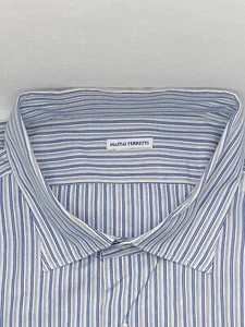 MASTAI FERRETTI Mens LS Button Down Shirt XXL 2XL Blue Gray Stripe - Picture 1 of 4