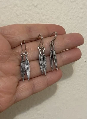 3 Pairs Lot Simple Silver Feather Dangle Earrings Hypoallergenic/Men Or Woman..￼ - Image 1 of 4