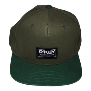 Oakley Men's Snapback Hat Bondi B1B Logo Patch Flat Brim Cap Olive Green New - Picture 1 of 9