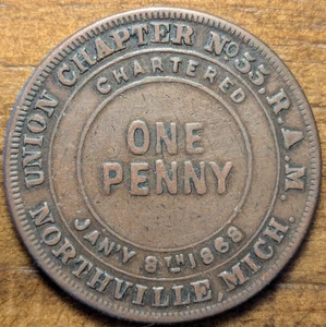 Northville, Michigan MI Union Chapter No. 35 One Penny Coin Masonic Token - Picture 1 of 4