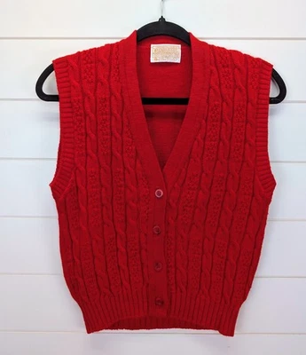 Vintage Pendleton Cable Knit Sweater Vest Small Red 100% Wool Academia Grandpa  - Image 1 of 4
