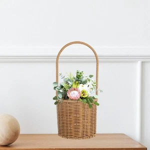 Handwoven Basket Gift Basket Decor with Handle Ornament Floral Arrangement - Picture 1 of 15