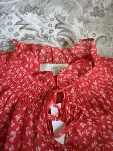 LOFT Floral Print Blouse Women’s Size XS Orange Long Sleeve Boho Festival - Picture 1 of 12