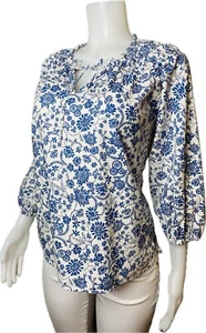 Blusa F. Loft Top M Floral Multicolor Manga 3/4 Corbata Cuello en V - Imagen 1 de 8