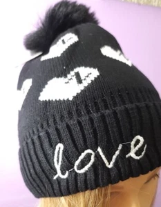 Kids Winter Knitted Beanie Hat Colorful Pompom Ears Ski Hat for Boy Girl (Black) - Picture 1 of 4