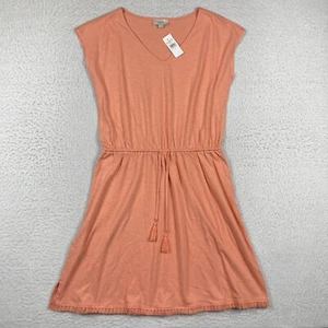Ann Taylor Loft Dress Womens Small Coral Orange Beachy Cap Sleeve Tassel Fringe - Picture 1 of 11