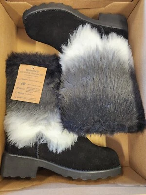 BEARPAW Womens Regina Boots Suede Faux Fur NeverWet Black Brown or Leopard NEW - Image 1 of 4