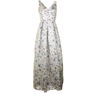 Js Collections Blue Multi Sleeveless Floral-Print Metallic Ball Gown 12 - Picture 1 of 3