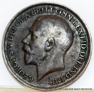 1918 Great Britain GB Penny King George Large Bronze UK Coin - Picture 1 of 2