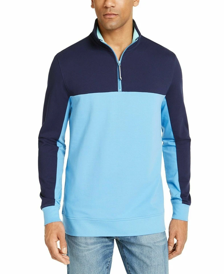 Club Room Mens Sweater Blue Size Small S 1/2 Zip Two Tone Pullover 114
