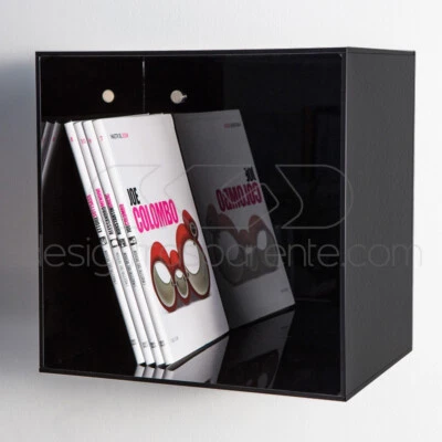 Mensola Cubo cm 25 in plexiglass colorato nero espositore da parete - Immagine 1 di 4