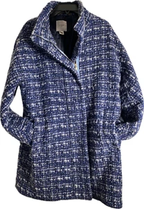 J Crew Damen Woll Tweed Mantel Größe 10 kariert Vintage blau Y2K - Bild 1 von 8
