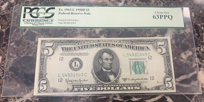 1950 C $5 Federal Reserve Note ~ PCGS 63PPQ~ SAN FRANCISCO ~ Fr 1965-L - Image 1 of 4