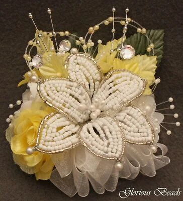 Corsage Yellow with Boutonniere Set Option  BEADED LILY Wedding Prom Anniversary - Image 1 of 3