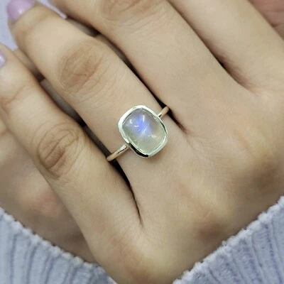 Rainbow Moonstone Cocktail Ring 925 Sterling Silver Anniversary Women's Ring - Image 1 of 4