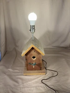 Rustic Birdhouse Wood Lamp Hand Made And Unique - Picture 1 of 9