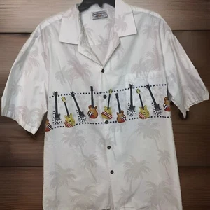 Men's XL Pacific Legend Shirt Guitars Hawaiian Palm Trees White Button Down - Picture 1 of 4