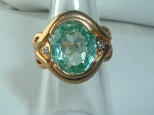 VINTAGE STERLING VERMEIL PERIDOT STONE COCKTAIL RING SIZE 6 - Picture 1 of 4