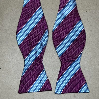 £80 BROOKS BROTHERS MENS MAGENTA & BLUE CLUB CHEVRON STRIPE SELF TIE BOW TIE Y0 - Image 1 of 4