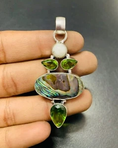 Abalone Shell Gemstone 925 Sterling Silver Handmade Pendant Jewelry Gift For Her - Picture 1 of 2
