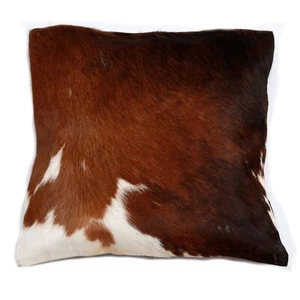 Handmade Brown & White Cowhide Cushion Cover – Natural Hair-On Leather - Picture 1 of 8