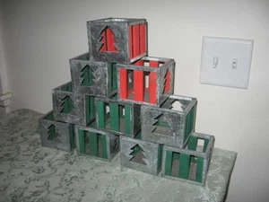 Lote/10 Portavelas de Navidad de Arte Popular Haitiano Metal Galvanizado Verde Madera Roja - Imagen 1 de 4