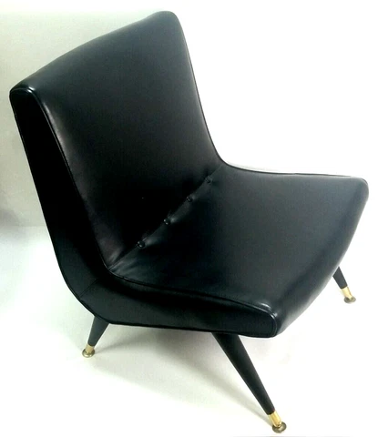 1950s Scoop Lounge Chair Black Leather Cover
